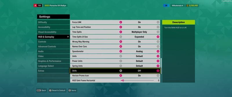 Forza Horizon 6 Skills settings