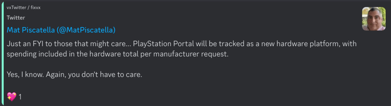 PlayStation Portal Tweet