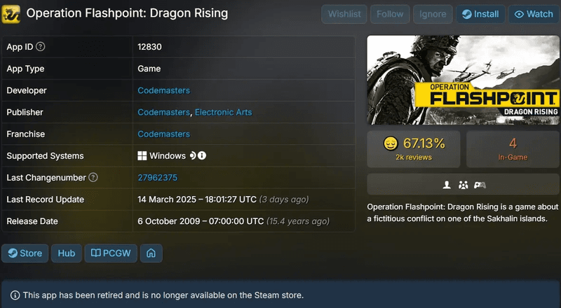 Operation Flashpoint delisting