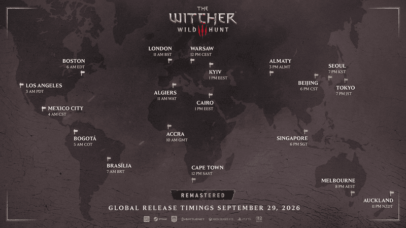Witcher 3: Wild Hunt Remastered release times